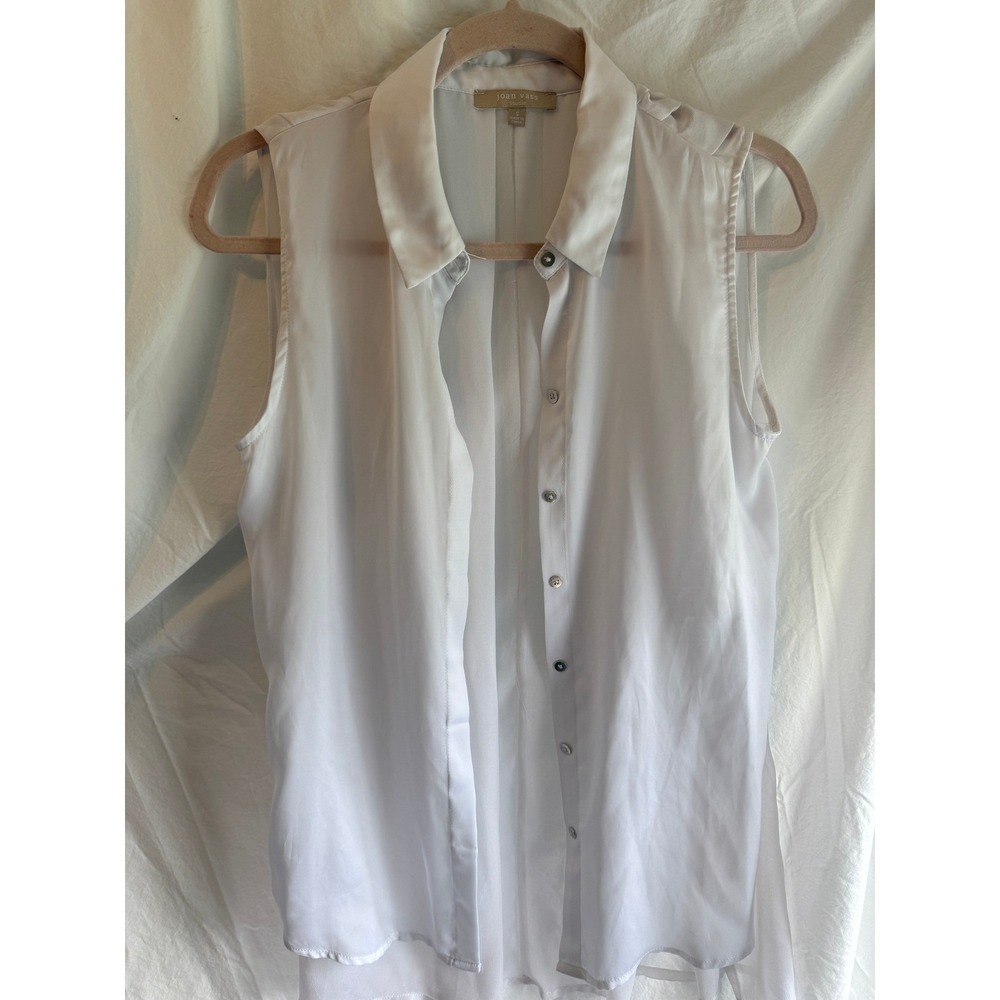 Joan Vass Studio Womens Small White Sleeveless Button Up Pleated Back Blouse Top